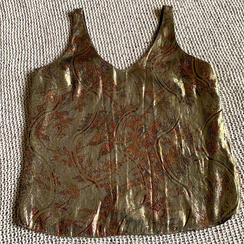 J Crew (12)  NWOT 60%silk, 40% metallic bronze paisley top
